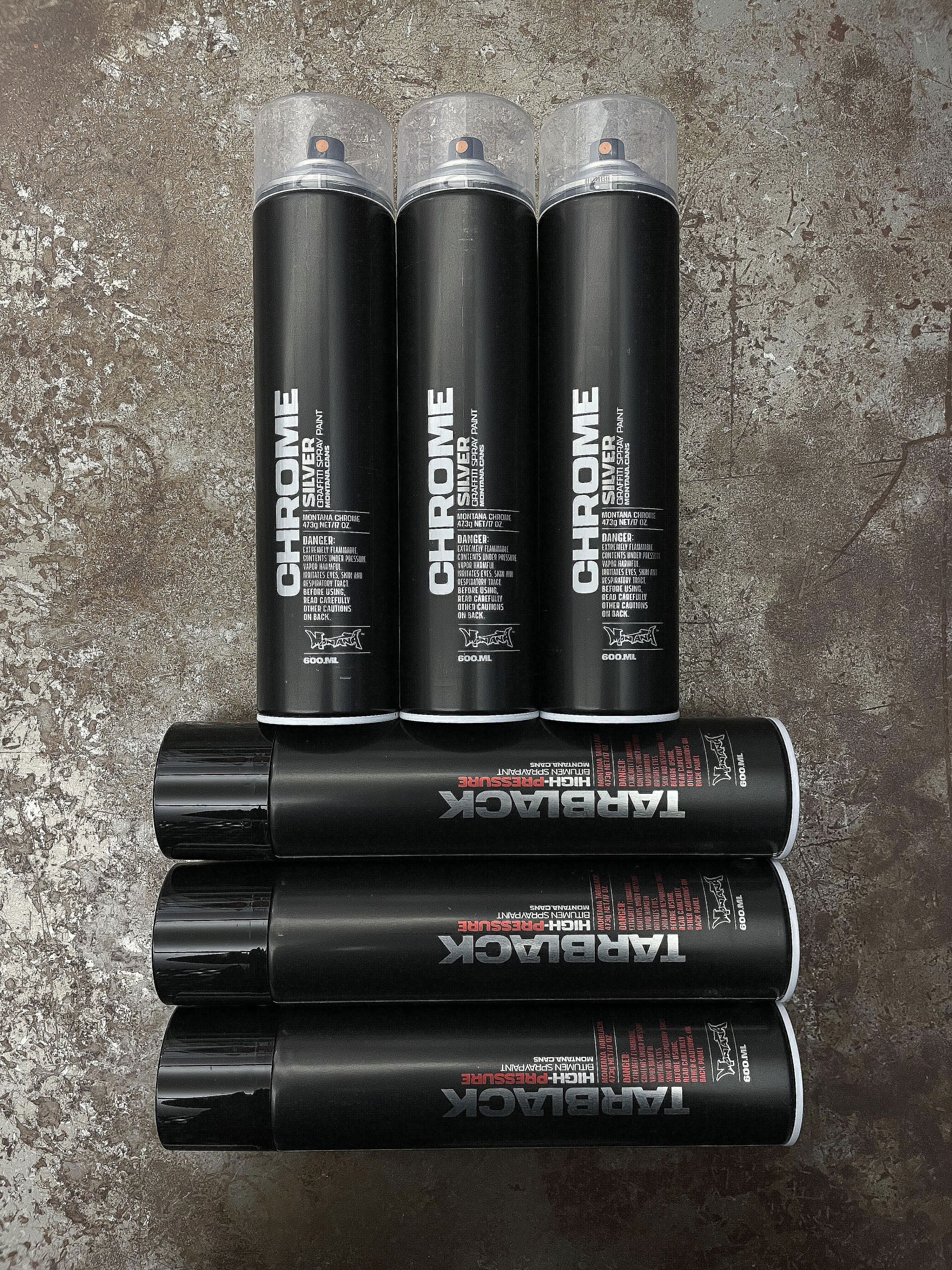 Montana Action Pack 3x Silverchrome 600ML + 3x Tarblack 600ML
