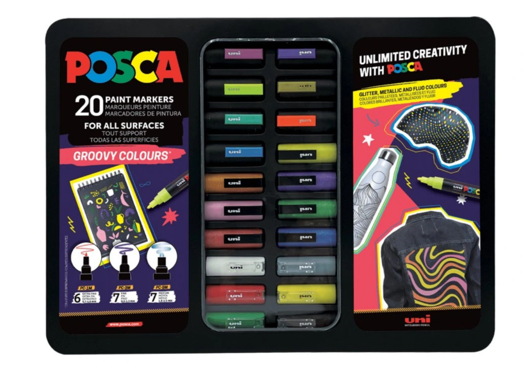 Sada akrylových fixů "Posca Groovy Colours Mix" - 20 ks