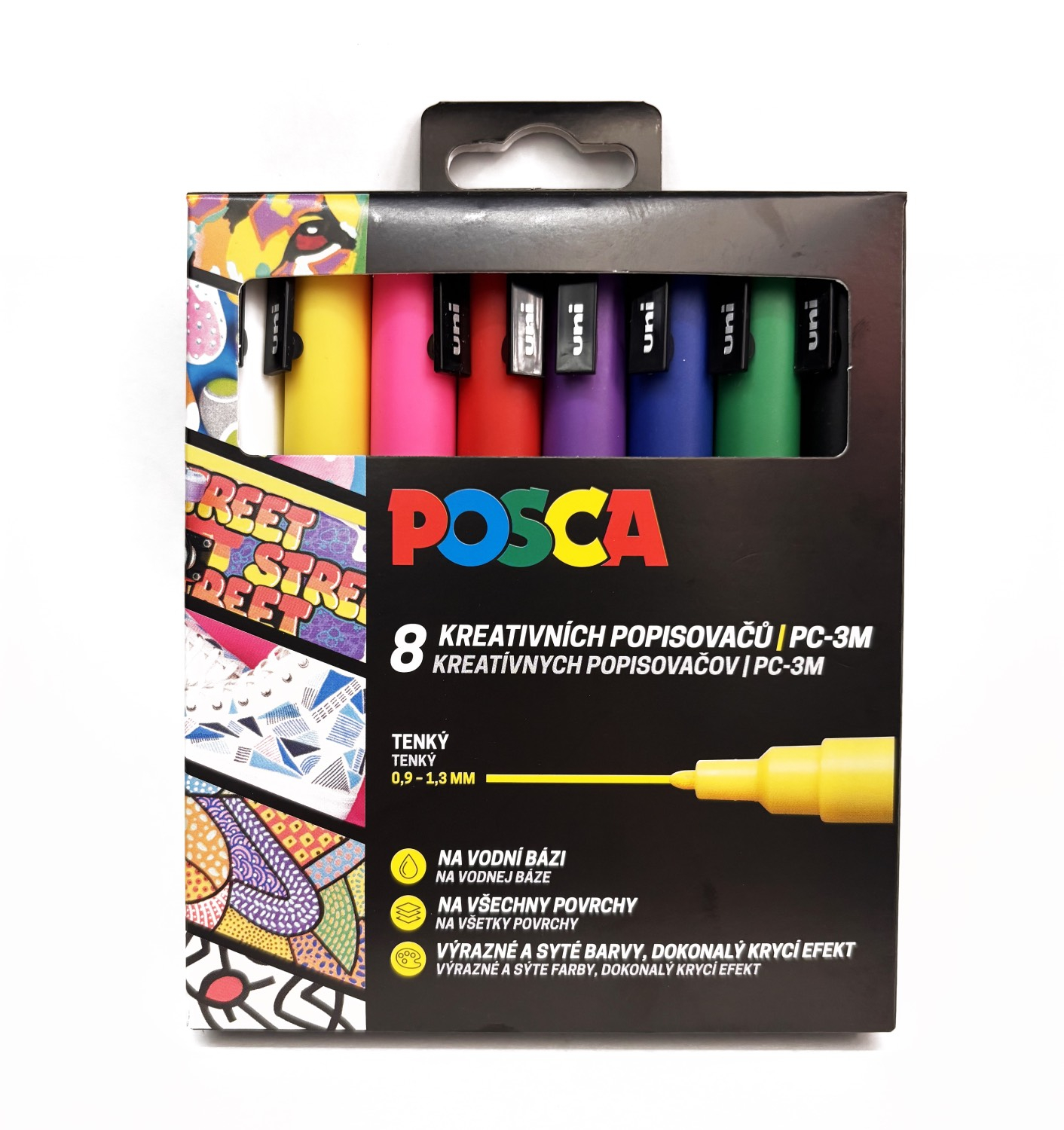 Sada akrylových fixů Posca PC-3M - 8 ks, základní paleta