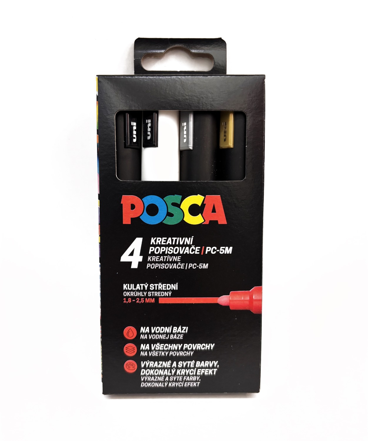 Sada akrylových fixů Posca PC-5M - 4 ks, základní a metalické