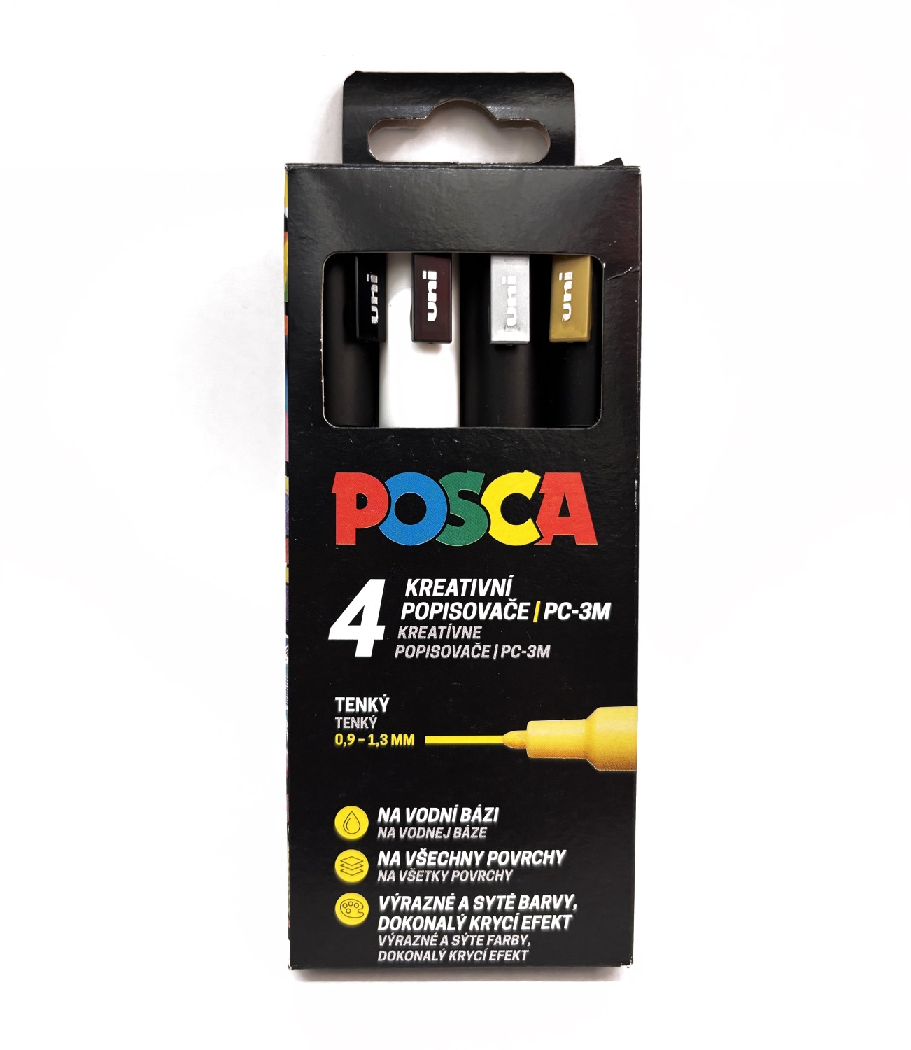 Sada akrylových fixů Posca PC-3M - 4 ks, základní a metalické